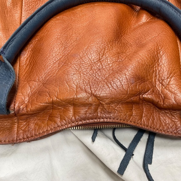 Velez Tan, Blue, and Cream Leather Tote or Shoulder Bag - Picture 11 of 12